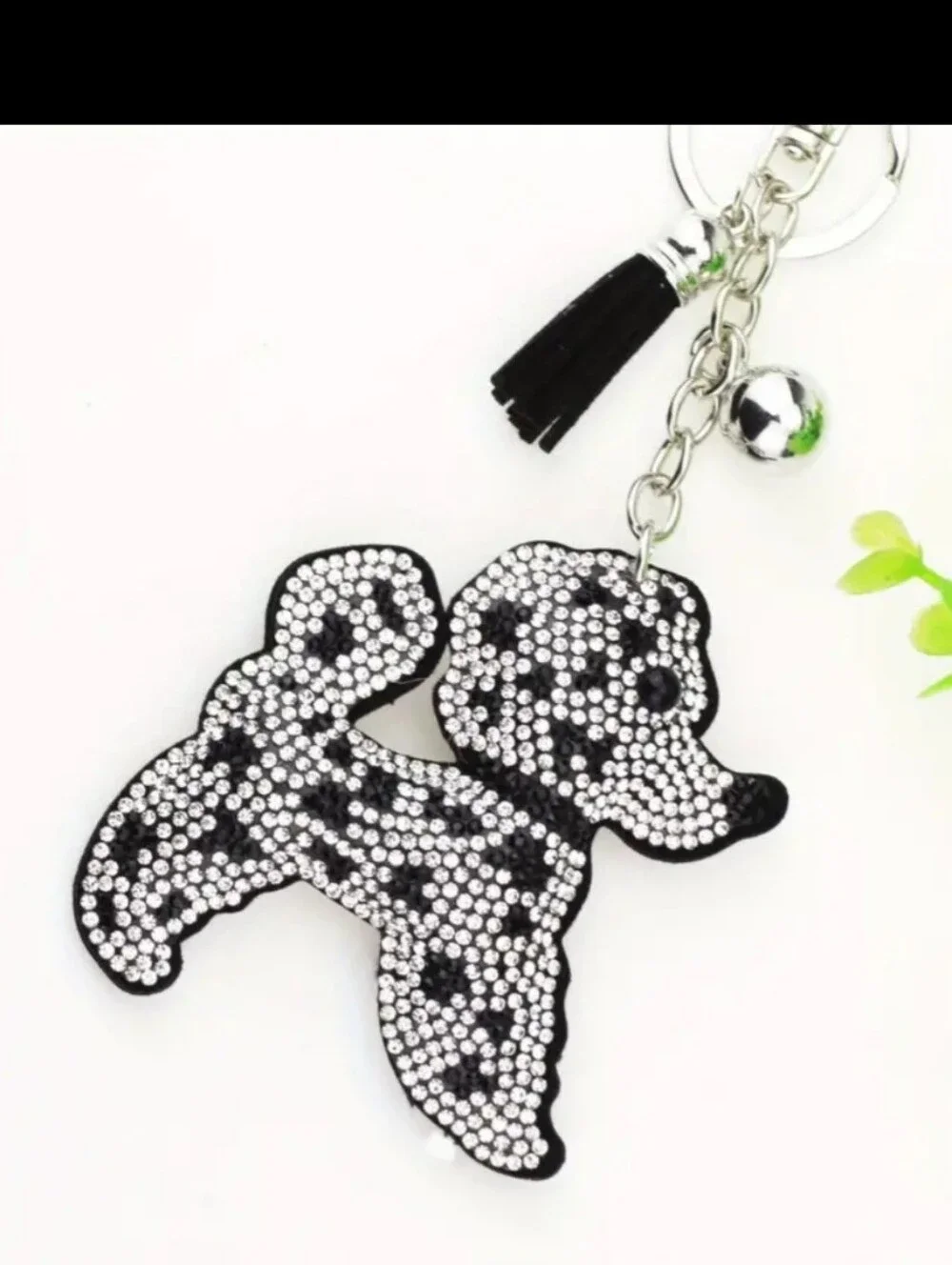 Bling Dog Crystal Rhinestone Keychain Bag Charm With Black Tassel